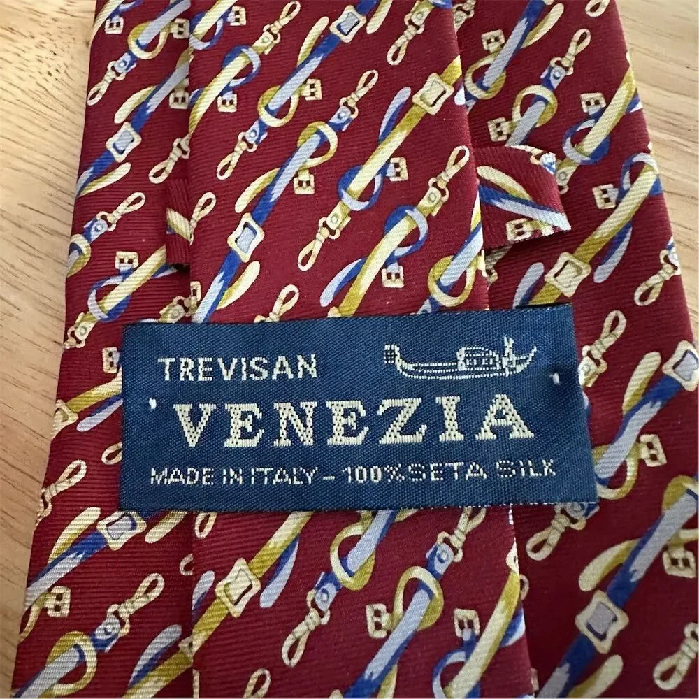 Venezia Men's Red‎ Equestrian style Silk Tie Classic Length 59” x 3.5” - Picture 4 of 8